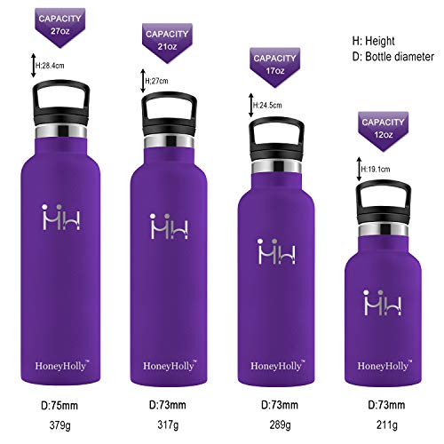 HoneyHolly Botella de Agua Acero Inoxidable sin BPA 350ml/500ml/600ml/750ml, Aislamiento de Vacío de Doble Pared, Botellas Frío/Caliente, Reutilizable para Niños, Colegio, Sport, Gimnasio, Bicicleta