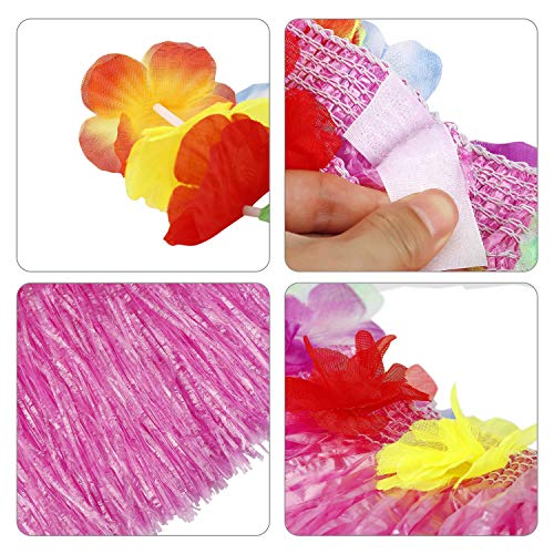 HONGXIN-SHOP Falda de Hierba Hawaiana con Elástica Flores Disfraces Guirnalda Diadema Pulsera Collar para Niñas Mujer Fiesta Hula Luau Accesorio 4 Sets