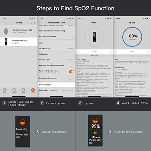 HONOR Band 5 Pulsera Actividad Inteligente Pulsera de Actividad con Pulsómetro SpO2 Sueño Podómetro Monitor de Actividad Deportiva Ritmo Impermeable IP68 Fitness Tracker Smartwatch para Mujer Hombre