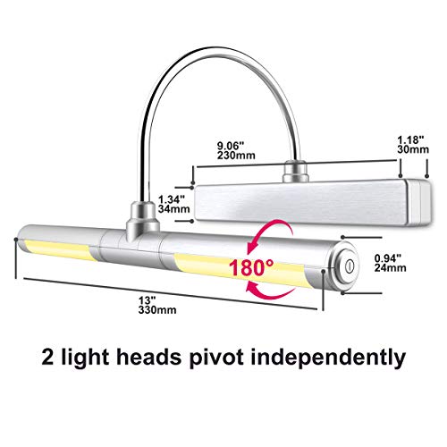 HONWELL Luz de Pintar Remota,Luz de Espejo,Aplique Pared Baño,Alimentada por Batería AA Luz de Pantalla,Brazo Oscilante de 180 ° Regulable Marco Luces Lámpara de Pared para Interior Pintar,Plateado