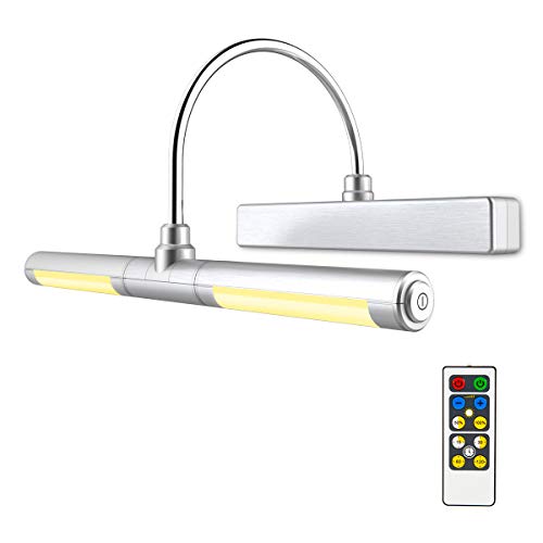 HONWELL Luz de Pintar Remota,Luz de Espejo,Aplique Pared Baño,Alimentada por Batería AA Luz de Pantalla,Brazo Oscilante de 180 ° Regulable Marco Luces Lámpara de Pared para Interior Pintar,Plateado