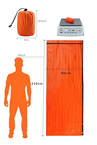 HONYAO Saco de Emergencia Dormir, Supervivencia Bivvy Manta, Impermeable Aislamiento Térmico Albergue, Brillante Naranja, Ligero y Reutilizable para Acampar Supervivencia Al Aire Libre