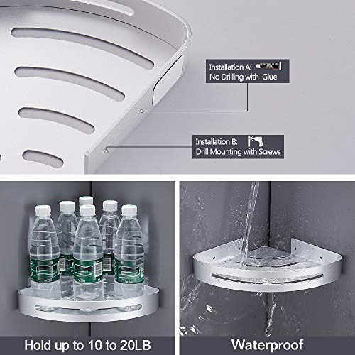 Hoomtaook Estantería Baño Estante de baño Cesta para Ducha, Organizador sin clavos Autoadhesivo, Alumnio espacial,Bandeja inoxidable para accesorios de baño y cocina, 2 Piezas