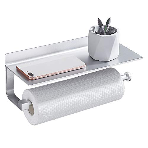 Hoomtaook Portarollos Cocina Soportes de Pared para Portarrollos de Cocina, Autoadhesivo, Aluminio, Acabado Mate, Portarrollos para Papel de Cocina Plata