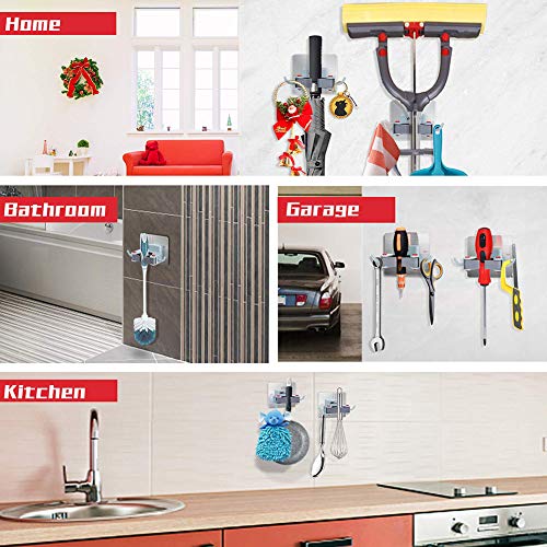 Hopeas 2pcs Colgador Escobas y Fregona,Autoadhesivo Gancho Soporte de Pared, Sin Perforacion, Impermeable,Organizador para Las Herraminetas Limpias- Cocina Baño Jardín Garaje