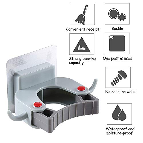 Hopeas 2pcs Colgador Escobas y Fregona,Autoadhesivo Gancho Soporte de Pared, Sin Perforacion, Impermeable,Organizador para Las Herraminetas Limpias- Cocina Baño Jardín Garaje