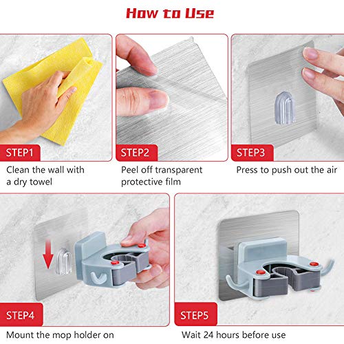 Hopeas 2pcs Colgador Escobas y Fregona,Autoadhesivo Gancho Soporte de Pared, Sin Perforacion, Impermeable,Organizador para Las Herraminetas Limpias- Cocina Baño Jardín Garaje