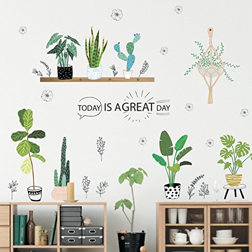 HorBous Pegatina de Pared Cactus Hierba Monstera Deliciosa Pegatinas de Pared Sala de Estar Dormitorio Removible Etiquetas de la pared/Murales