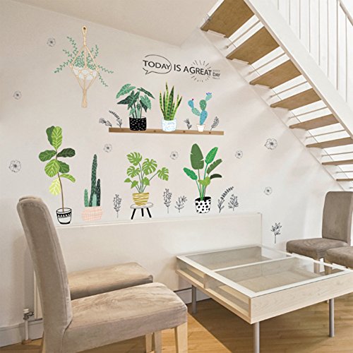 HorBous Pegatina de Pared Cactus Hierba Monstera Deliciosa Pegatinas de Pared Sala de Estar Dormitorio Removible Etiquetas de la pared/Murales