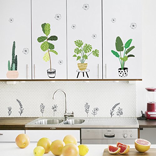 HorBous Pegatina de Pared Cactus Hierba Monstera Deliciosa Pegatinas de Pared Sala de Estar Dormitorio Removible Etiquetas de la pared/Murales