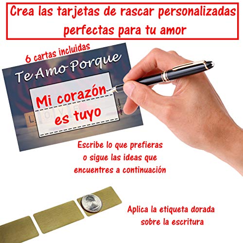 Horus Creations Tarjeta Rasca Y Gana Personalizada Para Enamorados - 6 Tarjetas"Te Amo Porque" Original Para Sorprender A Tu Amor Y Decirle Por Qué Lo Amas - Regalos Originales Para Mujer Y Hombre