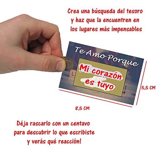 Horus Creations Tarjeta Rasca Y Gana Personalizada Para Enamorados - 6 Tarjetas"Te Amo Porque" Original Para Sorprender A Tu Amor Y Decirle Por Qué Lo Amas - Regalos Originales Para Mujer Y Hombre