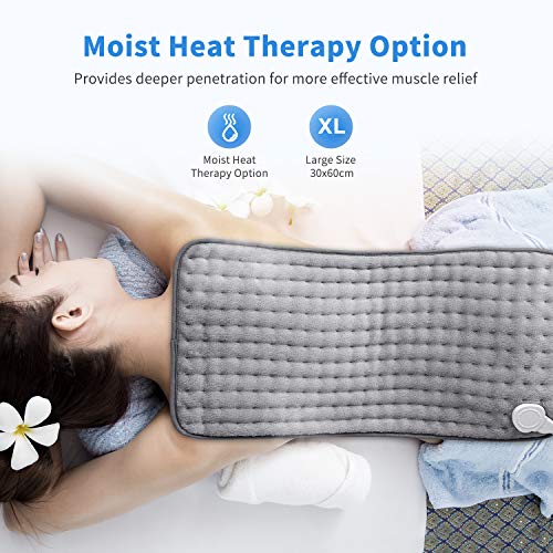 Hosome Almohadilla Térmica Eléctrica para Espalda Hombro Cuello Vertebra Cervical, 6 Calentamiento Niveles, Gratuitas Correas de Sujeción Elásticas y Bolsa de Almacenamiento (30x60cm) (Gris)