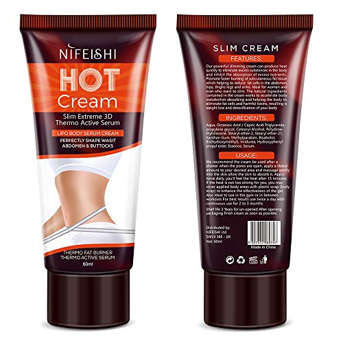 Hot Cream Crema Reafirmante Adelgazante Profesional para Celulitis Crema Corporal Delgada y Natural para dar Forma a la Cintura Abdomen y Glúteos Quema Grasa del Vientre para Mujeres y Hombres 60ml