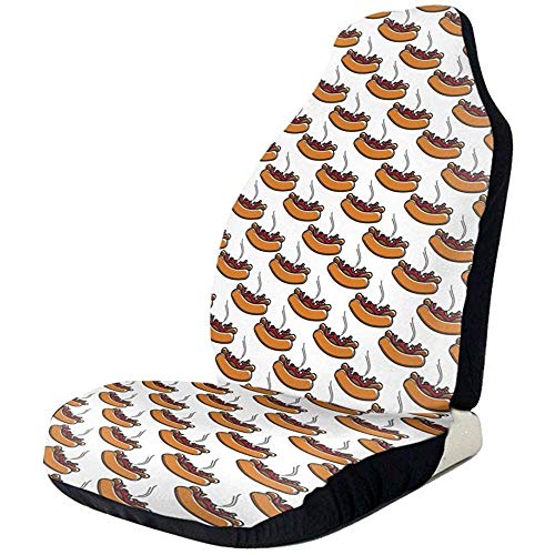Hot Dog con salsa de tomate y cebollas fritas Negro lindo estampado Fundas de asientos delanteros Cubierta de asiento automático