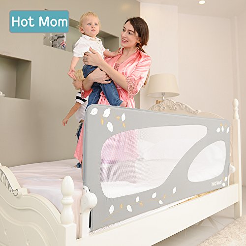 Hot Mom - barandillas de la cama 150 cm para bebés, portátil y estable, barrera de seguridad,color gris, 2020 new
