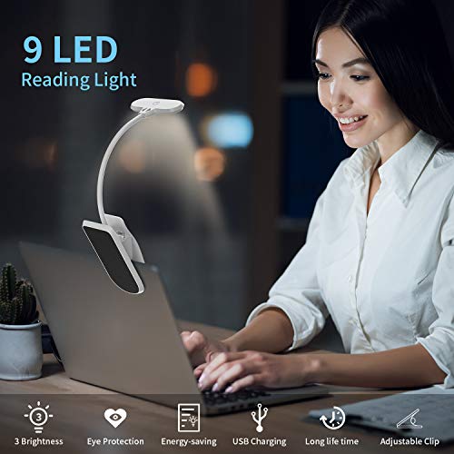 HOTERB - Luz de Lectura con Clip para Libros, 3 Brillos + 3 Colores, 9 Luces LED para Libros, luz para Libros Recargable con Interruptor táctil, luz cálida para Lectura Nocturna en la Cama