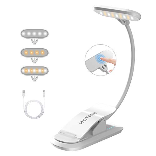 HOTERB - Luz de Lectura con Clip para Libros, 3 Brillos + 3 Colores, 9 Luces LED para Libros, luz para Libros Recargable con Interruptor táctil, luz cálida para Lectura Nocturna en la Cama