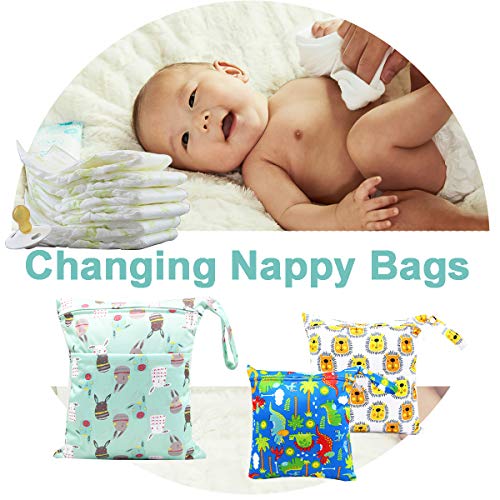 HOTLIKE Bolsa de Pañales, 3PCS Bebé Reutilizable Impermeabilizan Bolsa con Cremallera Impermeable para Mamá, Wetbag Portátil Organizador de Viaje, Playa, Gym (Blanco)