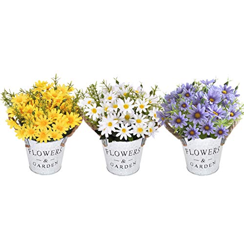 HOTLIKE Flores Artificiales Decoración, 3Pcs Plantas Artificiales de Maceta, Mini Artificiales Plastico Decorativas Plantas Falsas con Macetas para El Hogar Oficina Jardín Cocina Balcón (Estilo 1)