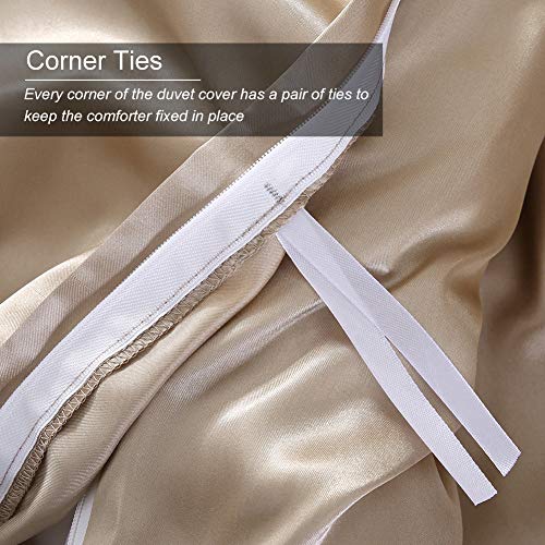 HOTNIU 3PCS Juego de Funda de Edredón de Seda Satinado - Juego de Ropa de Cama de Satén Microfibra - Funda Nórdica de Cremallera 200 * 200 cm con 2 Fundas de Almohada 50 * 75cm, Golden