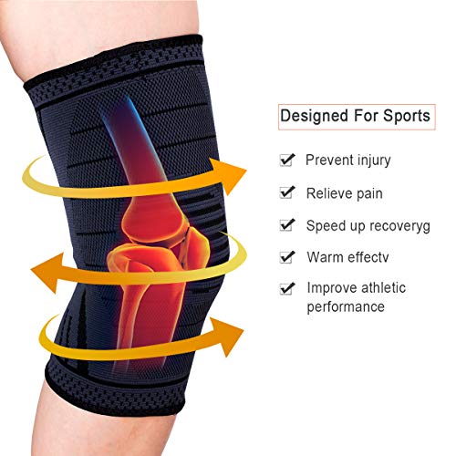 Hotott Profesionales Rodilleras Deportivas Rodillera Ligamentos Deportiva Rodillera de Compresión Elástica para Meniscos Artritis Alivio para el Dolor en Las Articulaciones - para Hombres y Mujeres(L)