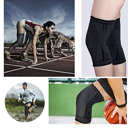 Hotott Profesionales Rodilleras Deportivas Rodillera Ligamentos Deportiva Rodillera de Compresión Elástica para Meniscos Artritis Alivio para el Dolor en Las Articulaciones - para Hombres y Mujeres(L)