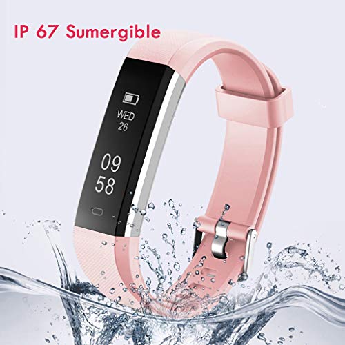 HOTSO Reloj Inteligente, Cómodo Smartwatch Pulsera Deportiva con Pantalla Táctil para Diferente Muñecas Correa Longitud Ajustable IP67 Sumergible - Rosa