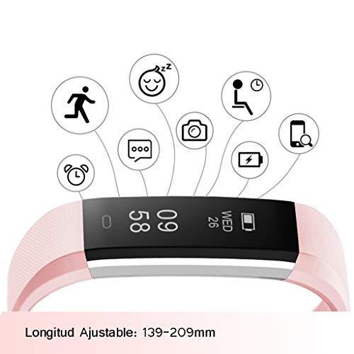 HOTSO Reloj Inteligente, Cómodo Smartwatch Pulsera Deportiva con Pantalla Táctil para Diferente Muñecas Correa Longitud Ajustable IP67 Sumergible - Rosa