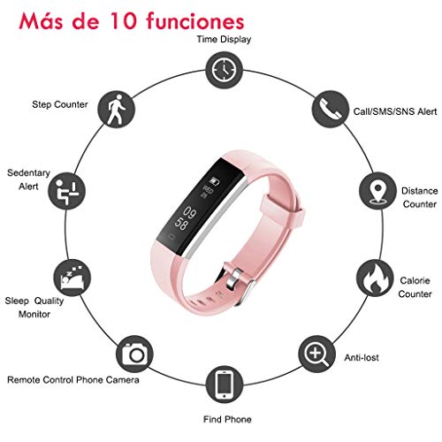HOTSO Reloj Inteligente, Cómodo Smartwatch Pulsera Deportiva con Pantalla Táctil para Diferente Muñecas Correa Longitud Ajustable IP67 Sumergible - Rosa