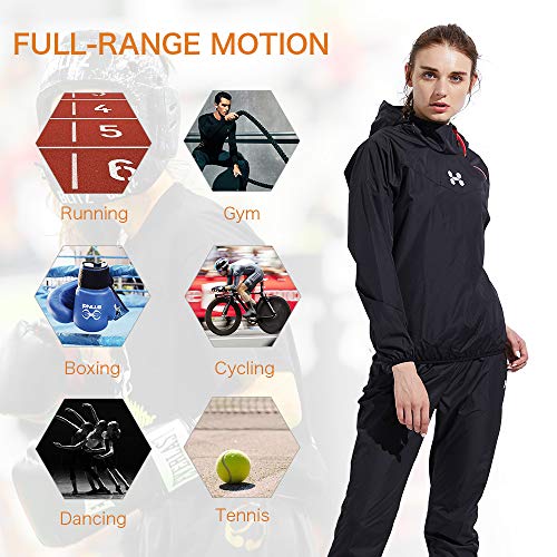 HOTSUIT Trajes de Sudoración Mujer Sauna Traje Pérdida de Peso Gimnasio Entrenamiento Fitness Trajes de Sudor Chaqueta Pantalón, Negro, XL