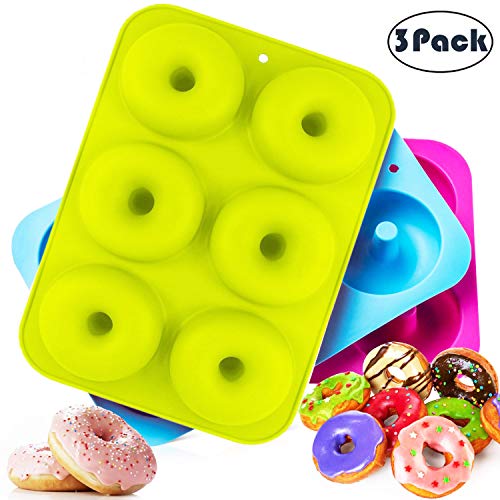 HOUSEGAGA 3 Paquete Moldes Silicona para Rosquillas, 6 Cavidades Bandeja Hornear Silicona Grado Alimenticio Antiadherente Cacerola para Hacer Galleta Muffin Chocolate Molde Cubitos Hielo Dulce