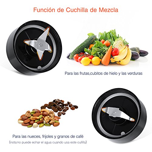 Housmile Batidora de Vaso Individual con Vasos de Viaje y Deporte para Zumos, Fruta y Verdura, 300W, Color-Negro