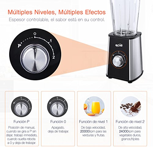 Housmile Batidora de Vaso Individual con Vasos de Viaje y Deporte para Zumos, Fruta y Verdura, 300W, Color-Negro