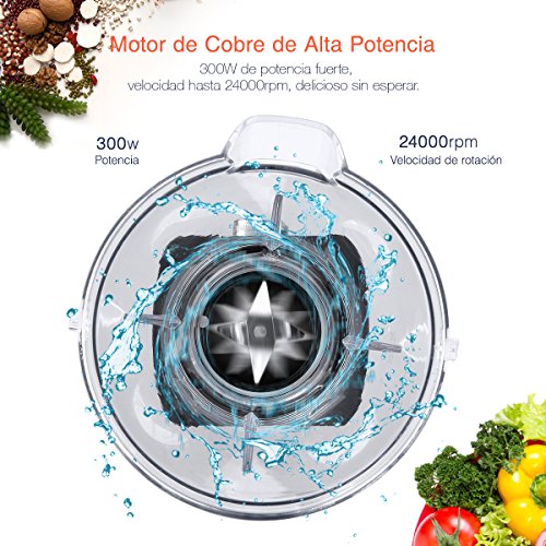 Housmile Batidora de Vaso Individual con Vasos de Viaje y Deporte para Zumos, Fruta y Verdura, 300W, Color-Negro