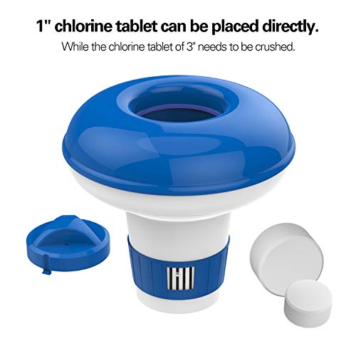 Housolution Dispensador de Cloro Flotante de 5 Pulgadas, Flotador Ajustable para Tableta de Lanzamiento de Gran Capacidad para Piscinas de Interior y Exterior SPA, Azul y Blanco