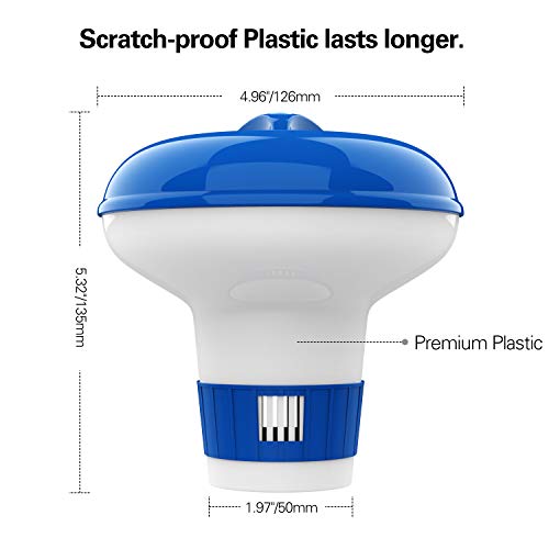 Housolution Dispensador de Cloro Flotante de 5 Pulgadas, Flotador Ajustable para Tableta de Lanzamiento de Gran Capacidad para Piscinas de Interior y Exterior SPA, Azul y Blanco