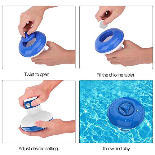 Housolution Dispensador de Cloro Flotante de 5 Pulgadas, Flotador Ajustable para Tableta de Lanzamiento de Gran Capacidad para Piscinas de Interior y Exterior SPA, Azul y Blanco