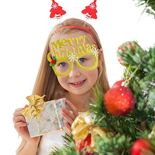 HOWAF 12 Piezas Diadema navideña y Marco de Gafas de Navidad Navidad Banda de Pelo Fiesta Decoración Accesorios Photobooth Disfraz para Niños y Adultos Fiesta de Navidad