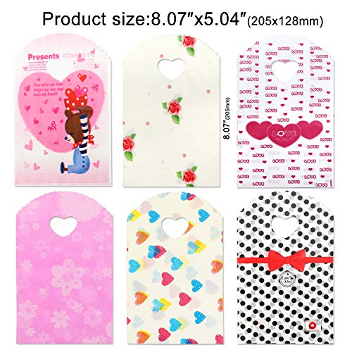 HOWAF 60pcs Pequeño Linda Regalo Fiesta Bolsas de Plástico para Dulces Bueno Caramelos Bodas San Valentín, Amor Corazón Flores Bolsas Idea para Chuches Galletas Niños Cumpleaños Baby Shower Navidad