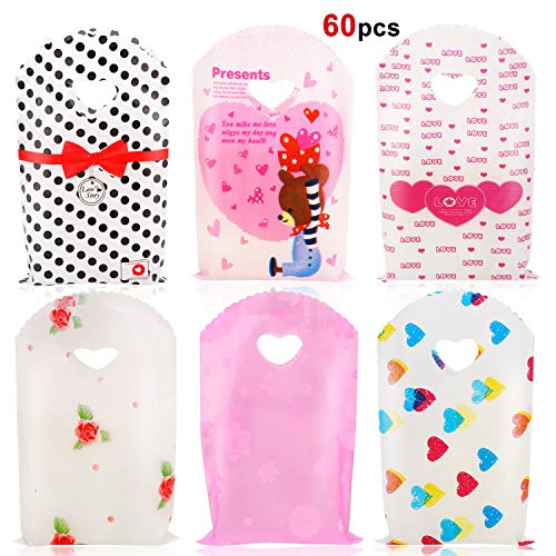 HOWAF 60pcs Pequeño Linda Regalo Fiesta Bolsas de Plástico para Dulces Bueno Caramelos Bodas San Valentín, Amor Corazón Flores Bolsas Idea para Chuches Galletas Niños Cumpleaños Baby Shower Navidad