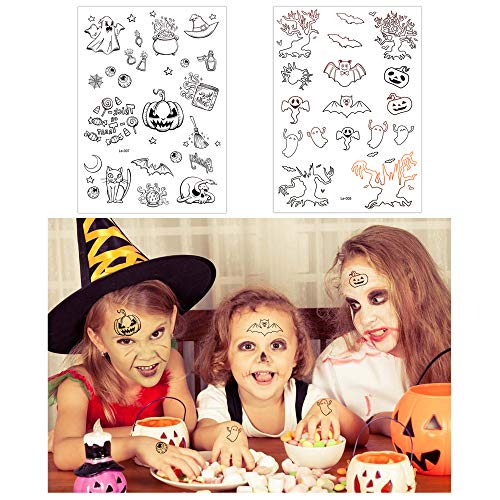 HOWAF Halloween Tatuajes Temporales para Niños (150 pzas), Brillantes en la Oscuridad Día de los Muertos cráneo Tatuajes Pegatinas para Halloween Infantiles Fiesta de cumpleaños Regalo