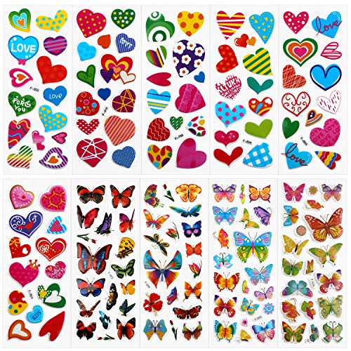 HOWAF Pegatinas para niños, 900+ 50 Hojas Diferentes, 3D Pegatinas hinchadas, para Infantil de Fiesta cumpleaños Regalo Niño Niña Gratificantes Scrapbooking, Flor, Mariposa, corazón