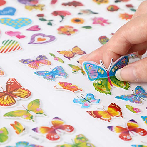HOWAF Pegatinas para niños, 900+ 50 Hojas Diferentes, 3D Pegatinas hinchadas, para Infantil de Fiesta cumpleaños Regalo Niño Niña Gratificantes Scrapbooking, Flor, Mariposa, corazón