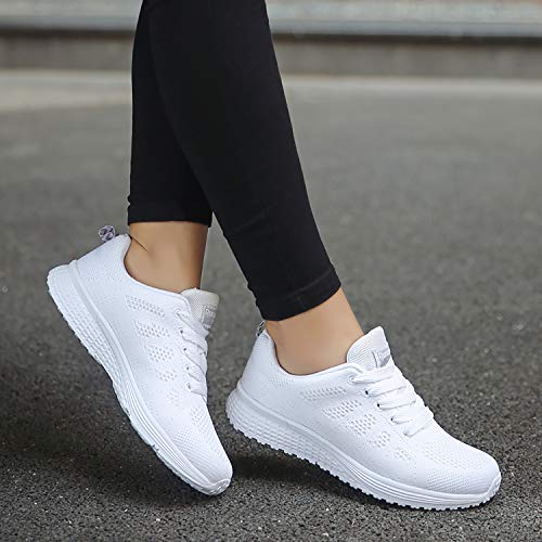 Hoylson Zapatillas de Deportivos para Mujer Running Zapatos Asfalto Ligeras Calzado Aire Libre Sneakers(Blanco, EU 40)