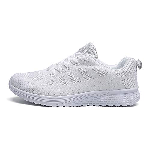 Hoylson Zapatillas de Deportivos para Mujer Running Zapatos Asfalto Ligeras Calzado Aire Libre Sneakers(Blanco, EU 40)