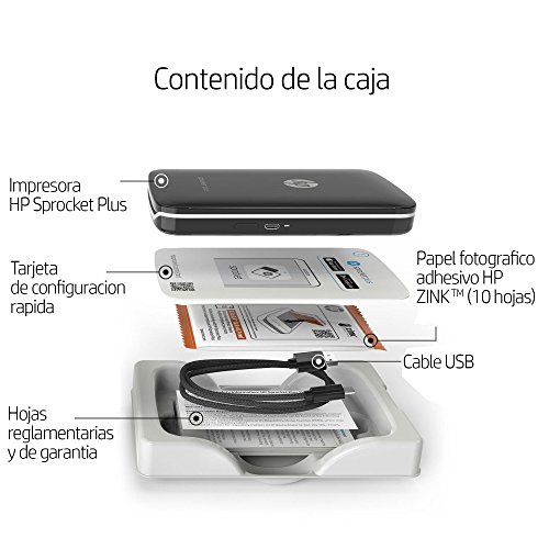 HP 200874 Sprocket Plus - Impresora fotográfica portátil (tecnología de impresión Zink, Bluetooth, fotos 5.8 x 8.6 cm), negro