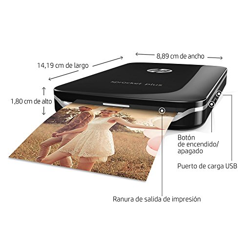 HP 200874 Sprocket Plus - Impresora fotográfica portátil (tecnología de impresión Zink, Bluetooth, fotos 5.8 x 8.6 cm), negro