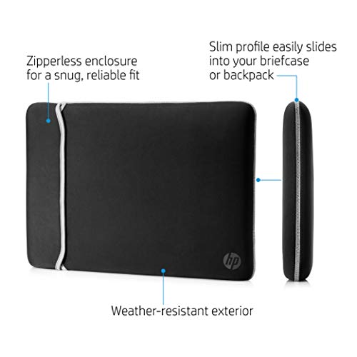 HP Neoprene Reversible Sleeve - Funda para portátil de hasta 35,6 cm, Color Negro y Plata