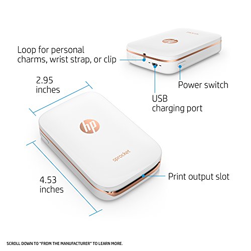 HP Sprocket - Impresora fotográfica portátil (impresión sin Tinta, Bluetooth, 5 x 7.6 cm Impresiones) Color Blanco